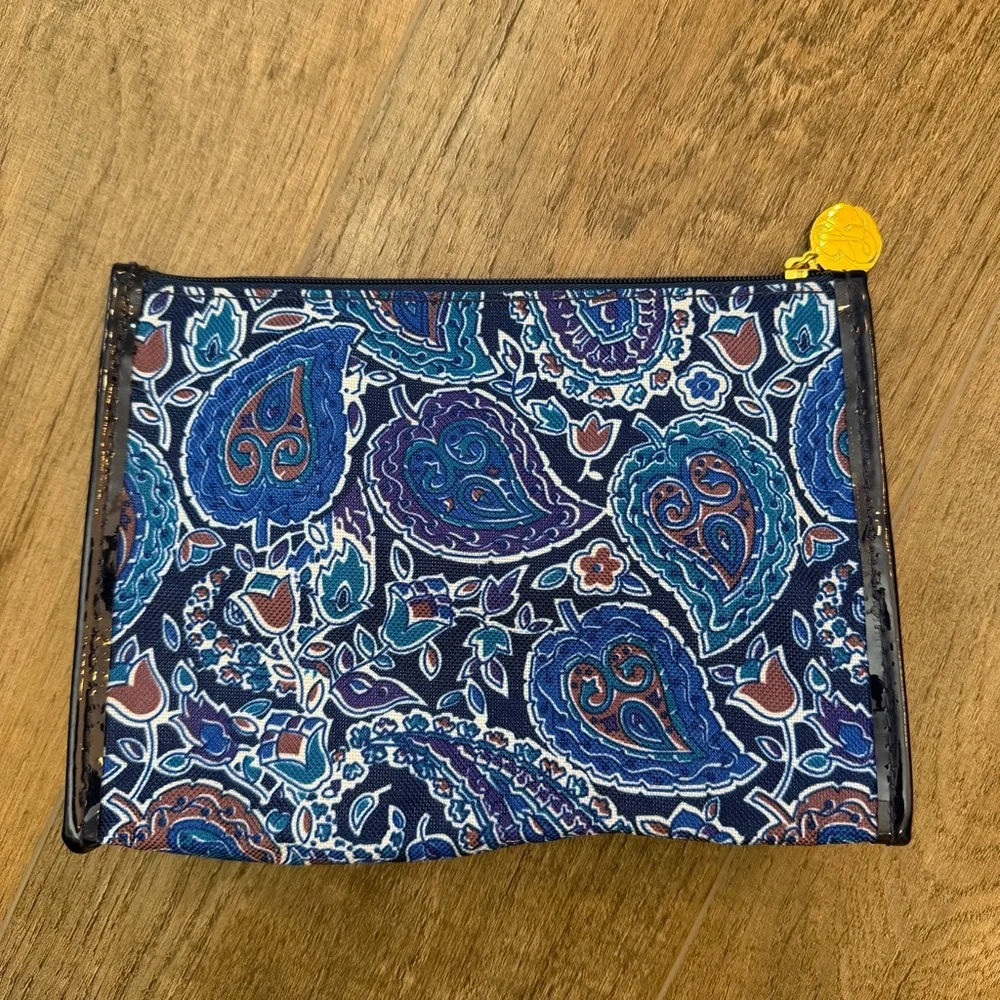 Estée Lauder Blue Paisley Patterned Pouch Cosmetic‎ Bag Zipper Gold Pull Tab